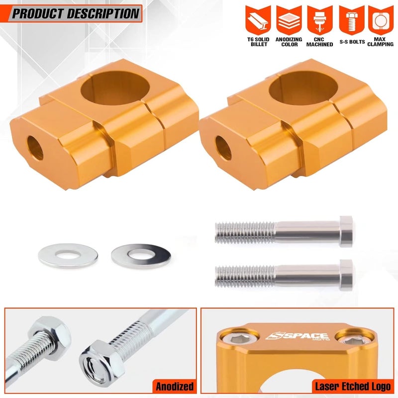 fewfuss Universal Dirt Bike Handlebar Mounts- Motorcycle Handlebar Riser Mounting Kit 1-1/8" Gold - Image 4